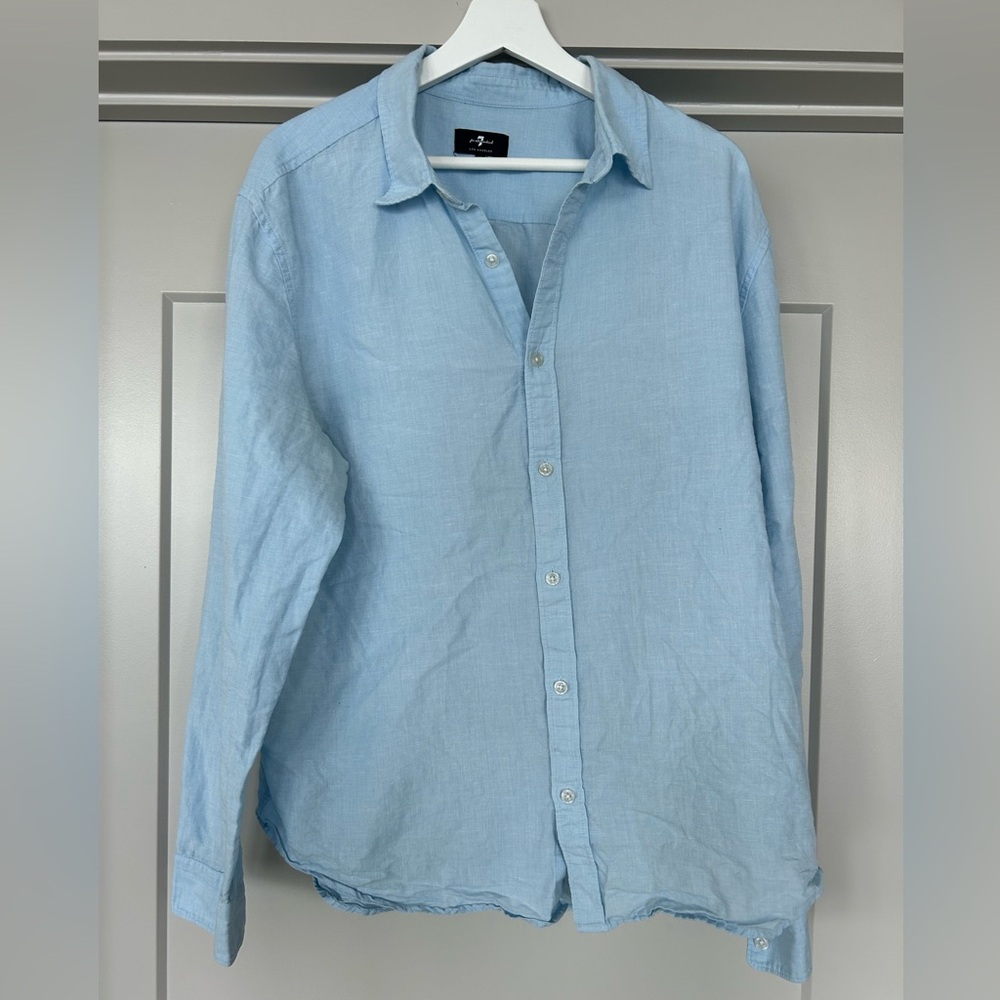 7 for all mankind men’s xl linen shirt blue
